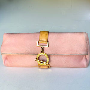 TAKE IT!  Vintage Gianni Versace Pink Pony Foldover Clutch Toggle Closure